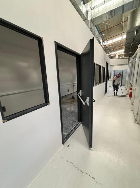 Solvent mixing room, 60-minute fire-rated doors and glazing